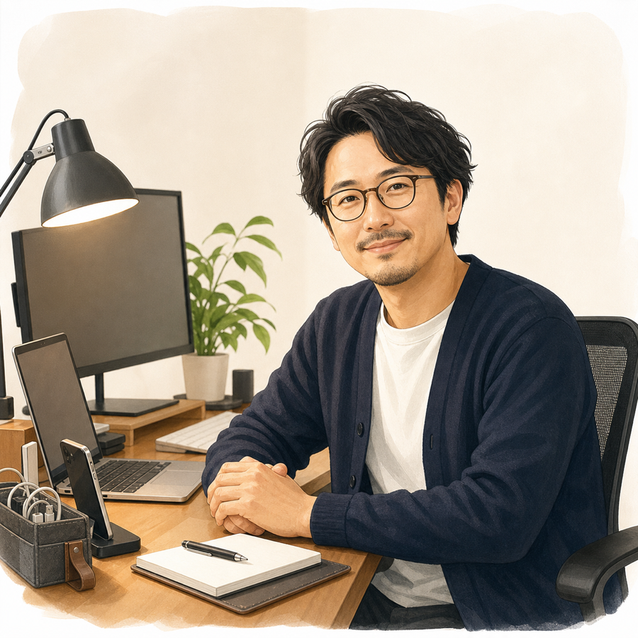 デスクまわり研究員 タクミのプロフィールイラスト