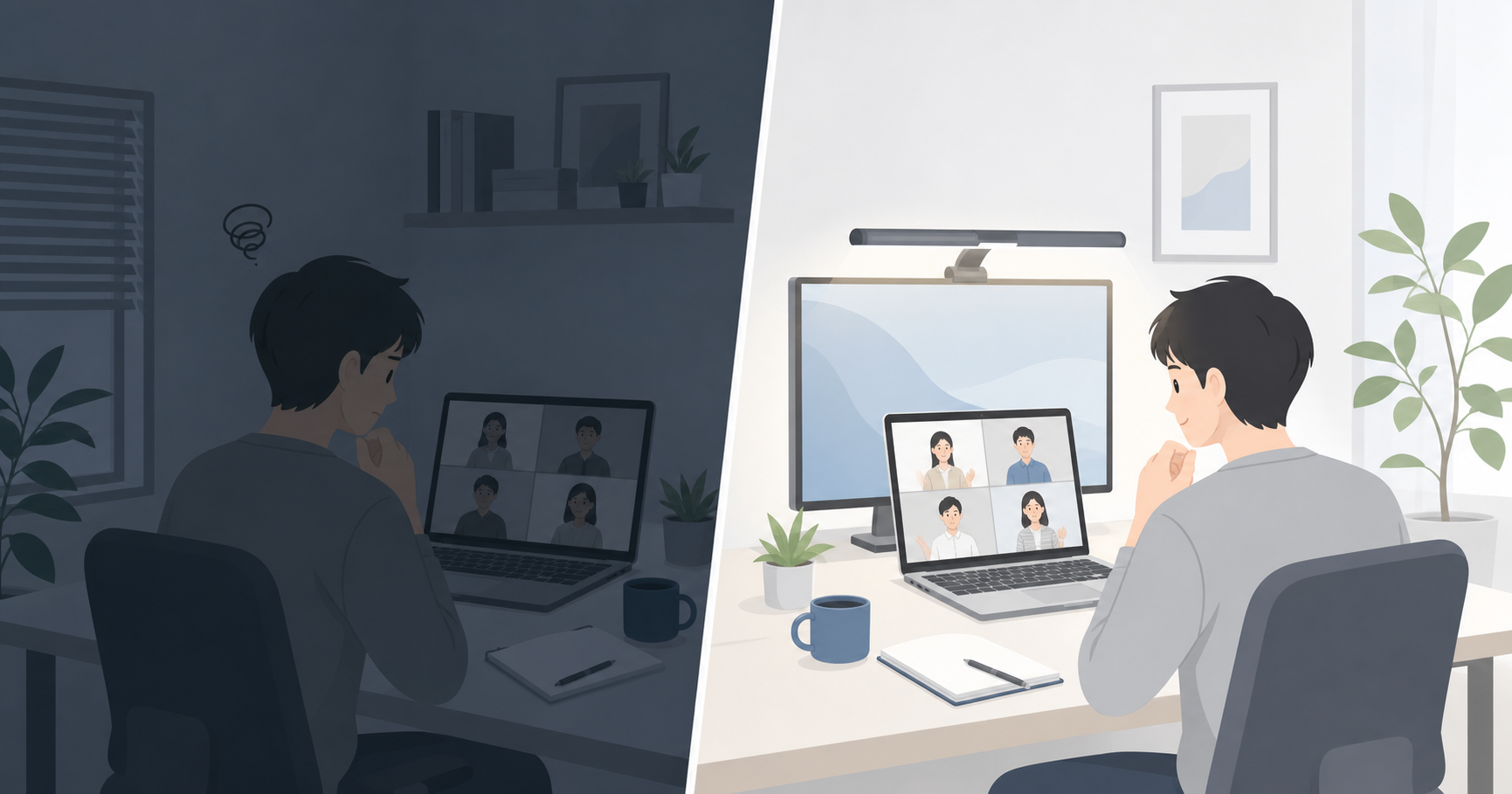 Web会議で顔が暗い原因と対策。ライトを買う前に見直す3つのポイント