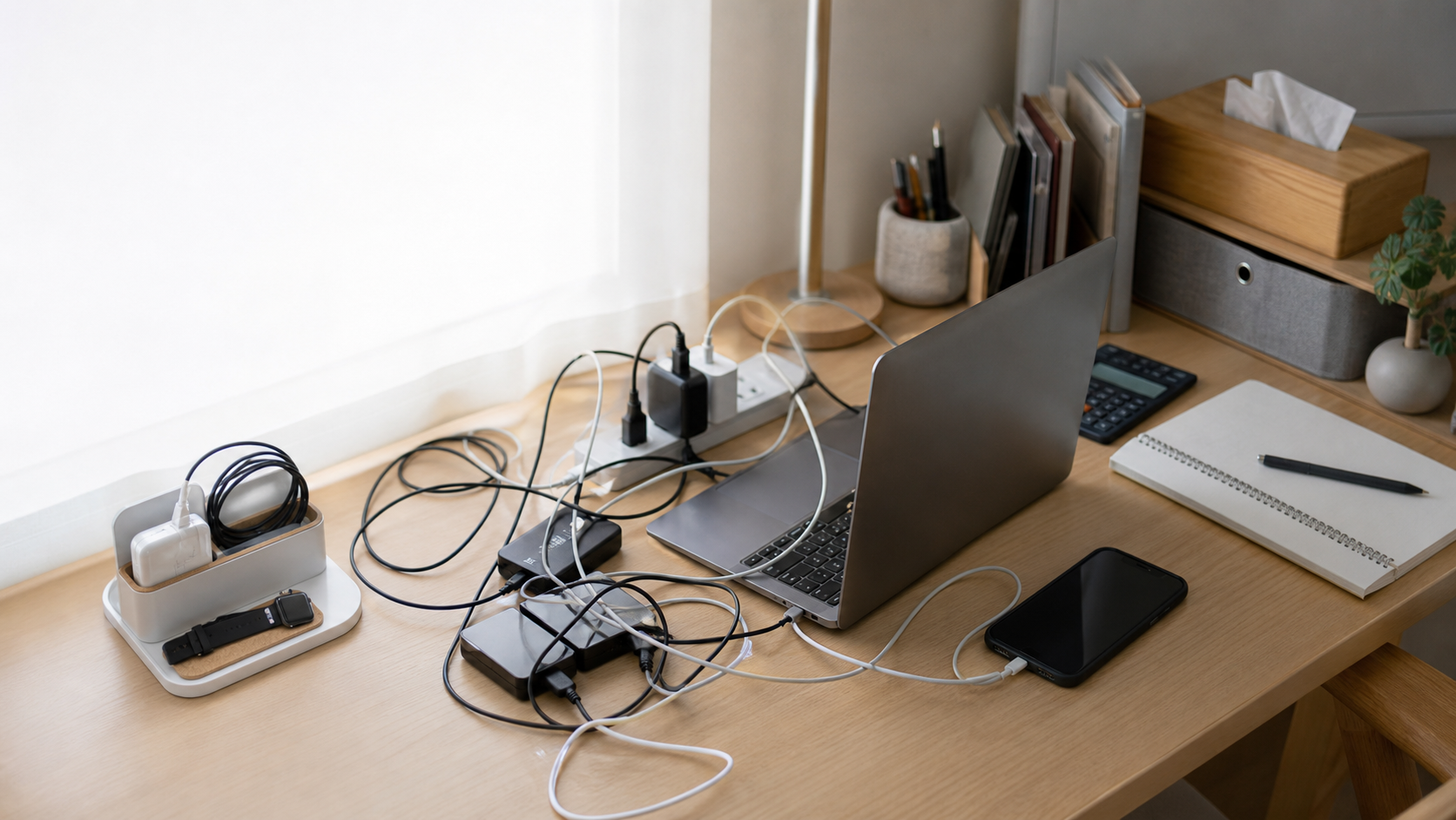 デスクの充電器とケーブルが散らかる原因。増やす前に見直す順番
