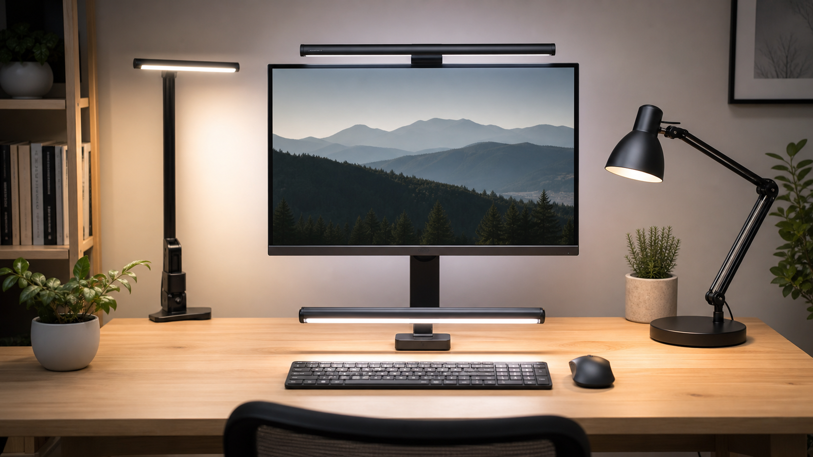 前後ライト型、標準型、デスクライト代替を比較しているデスク