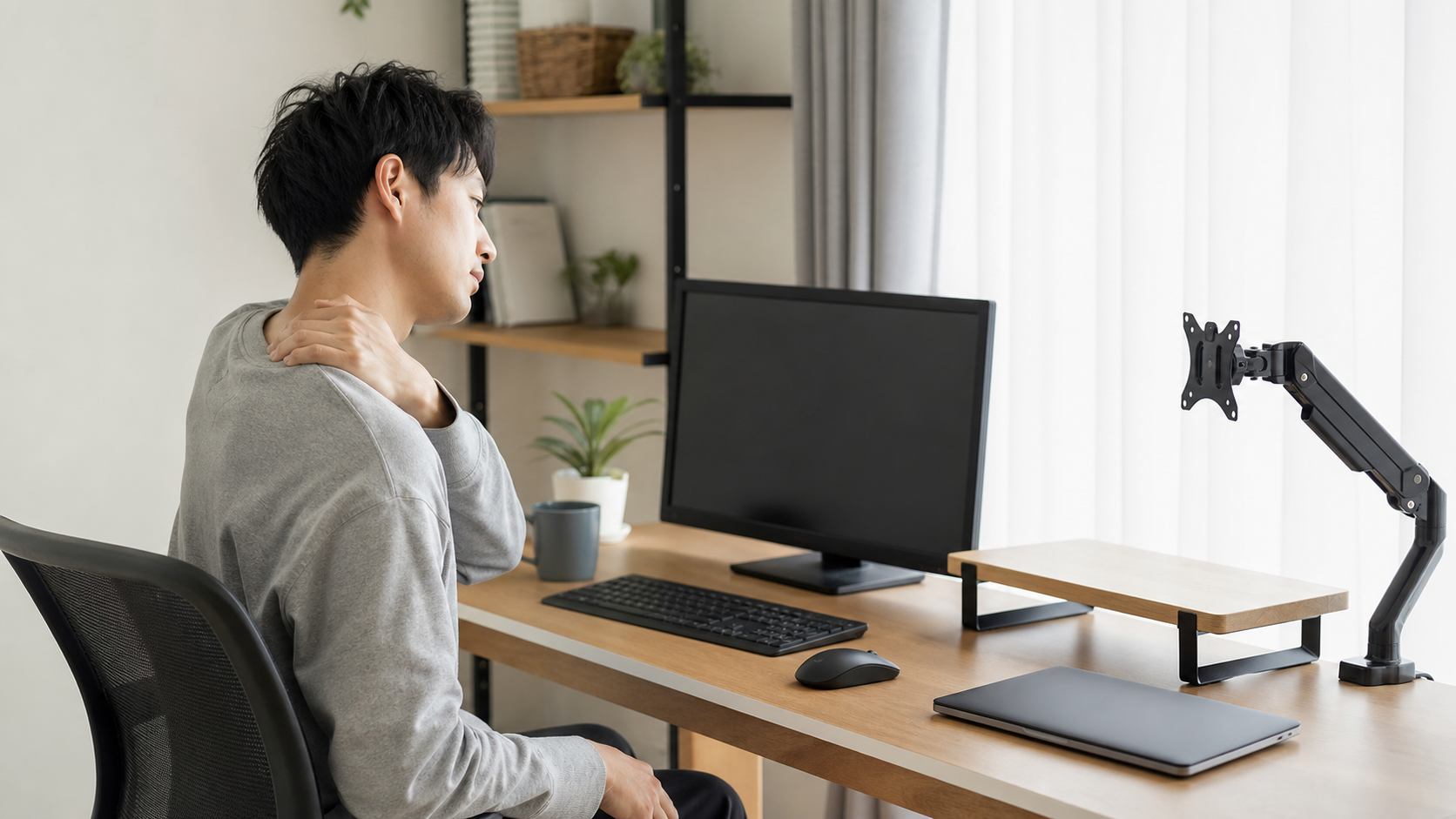 低いモニターで首に負担を感じる在宅ワークデスクと高さ調整候補