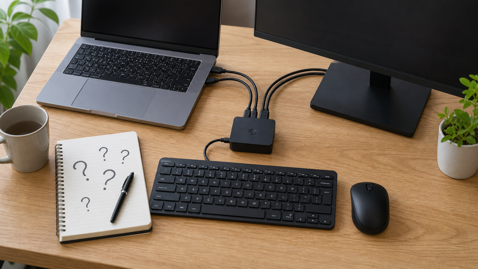 USB切替器についてよくある質問を整理している在宅ワークデスク
